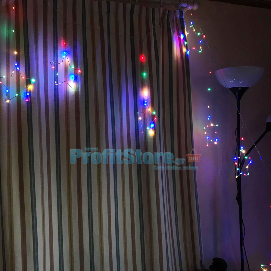 LED Χριστουγεννιάτικα RGB Πολύχρωμα Φωτάκια - Κουρτίνα Σύρμα με Αστέρια 3μ - LED Cooper Wire Star Moonlight